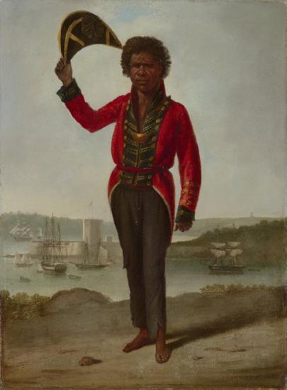 Augustus Earle Portrait of Bungaree, a native of New South Wales, with Fort Macquarie, Sydney Harbour, oil painting picture